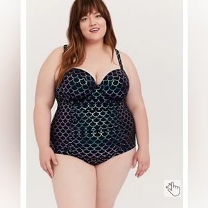 Torrid SlimFix Strappy Underwire Mermaid Scale Swimsuit
